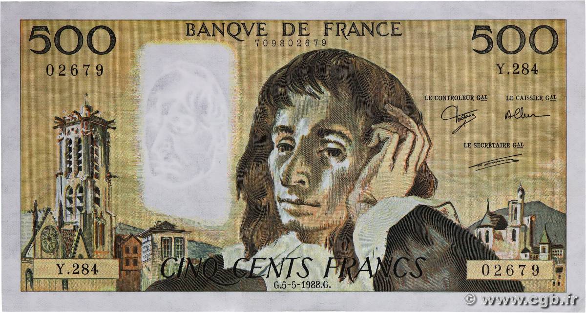 500 Francs PASCAL FRANCE  1988 F.71.39 SUP