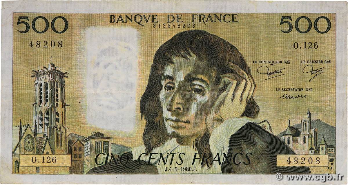 500 Francs PASCAL FRANCE  1980 F.71.22 F