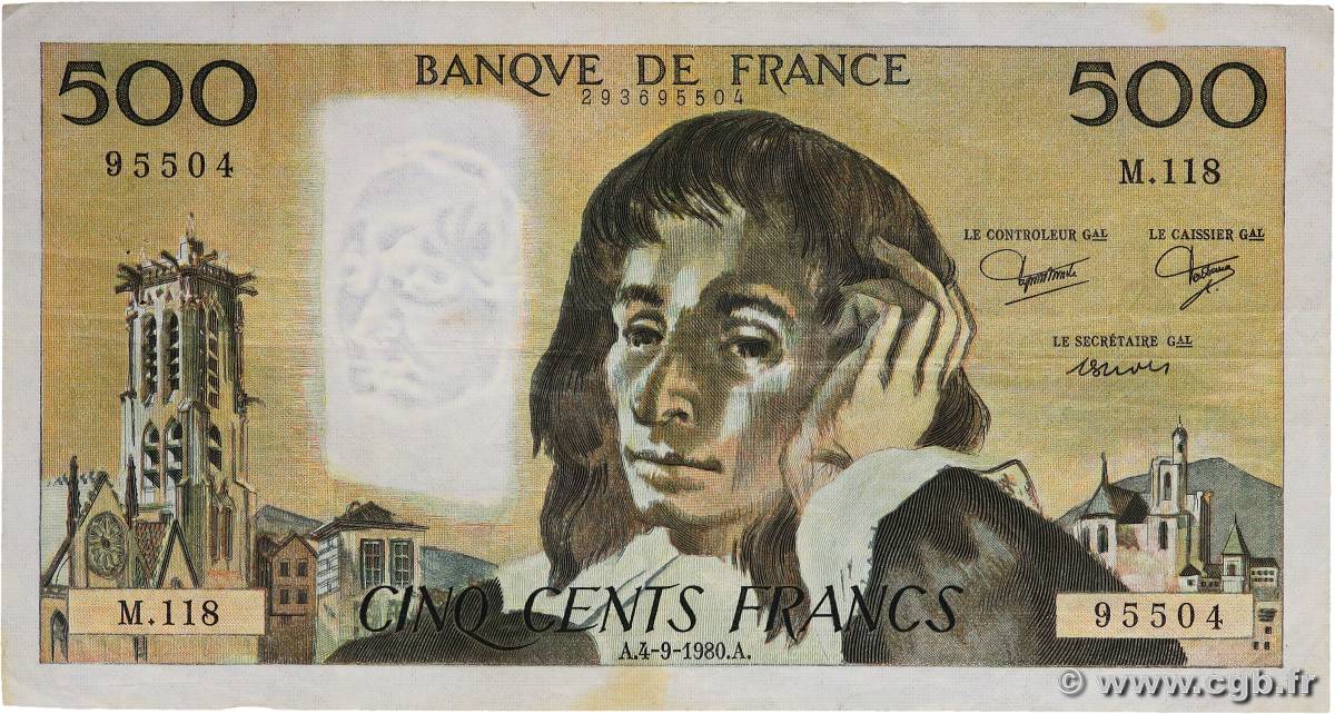 500 Francs PASCAL FRANCE  1980 F.71.22 TB