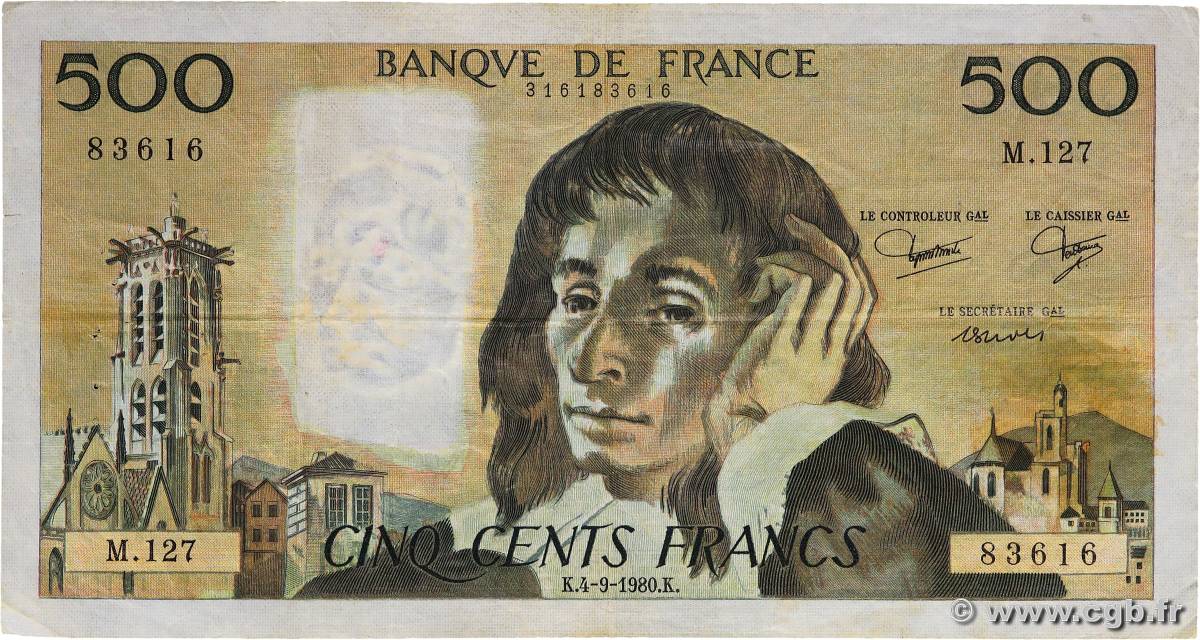 500 Francs PASCAL FRANCE  1980 F.71.22 TB