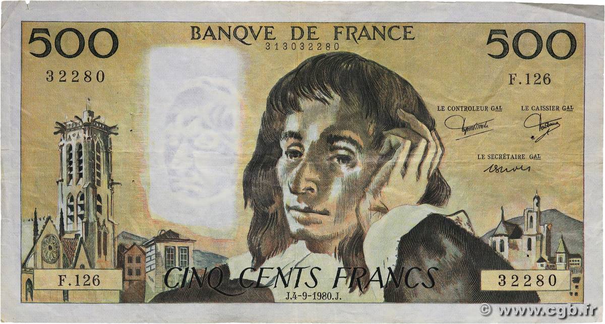 500 Francs PASCAL FRANCE  1980 F.71.22 TB