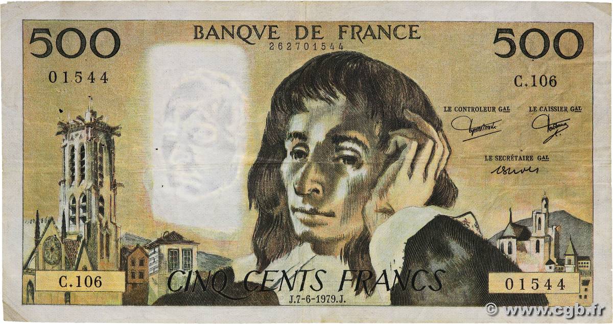 500 Francs PASCAL FRANCE  1979 F.71.20 TB