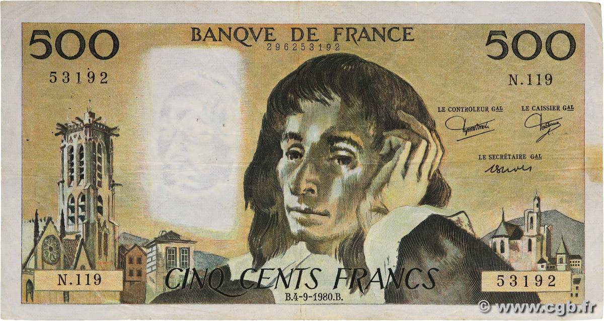 500 Francs PASCAL FRANCE  1980 F.71.22 TB