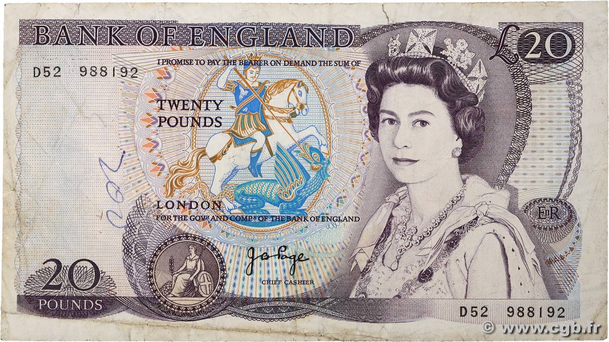 20 Pounds ENGLAND  1970 P.380b F