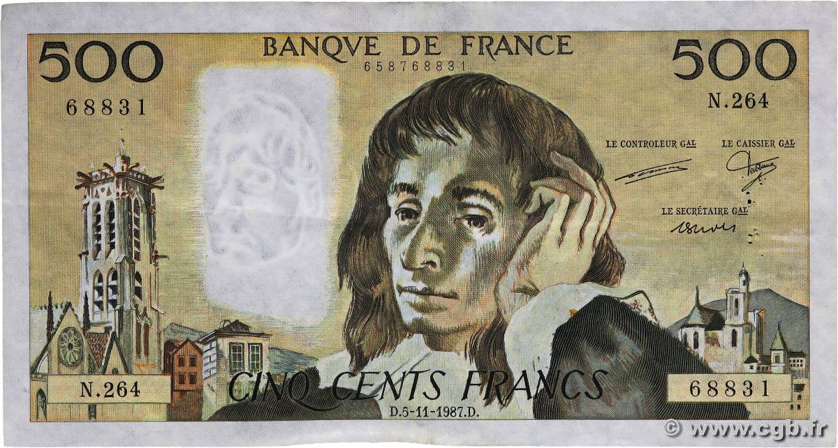 500 Francs PASCAL FRANCE  1987 F.71.37 TTB