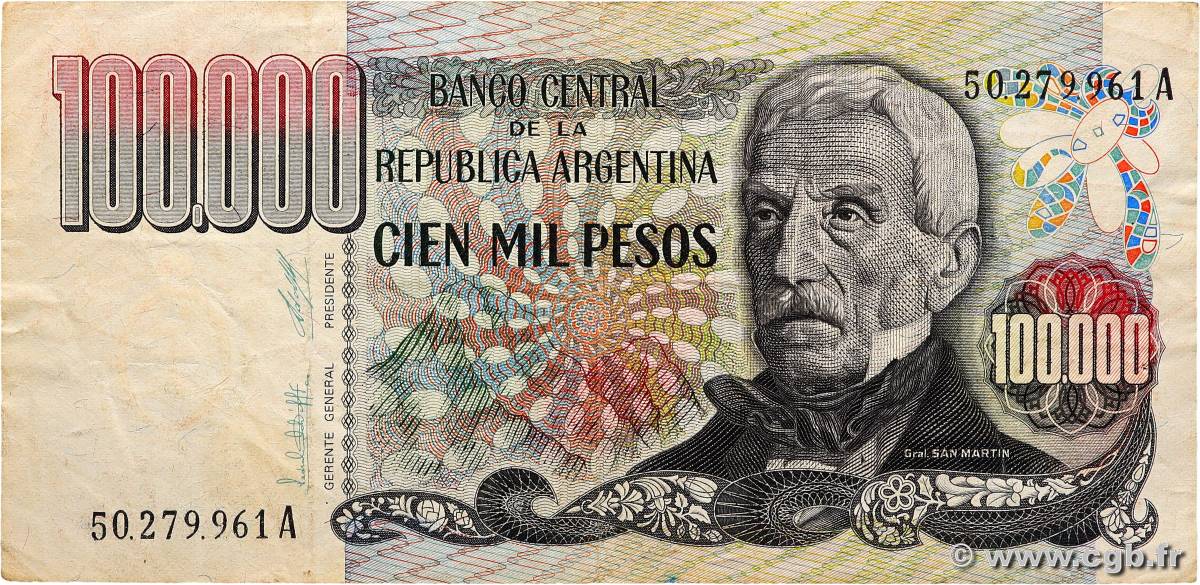 100000 Pesos ARGENTINA  1990 P.308a F