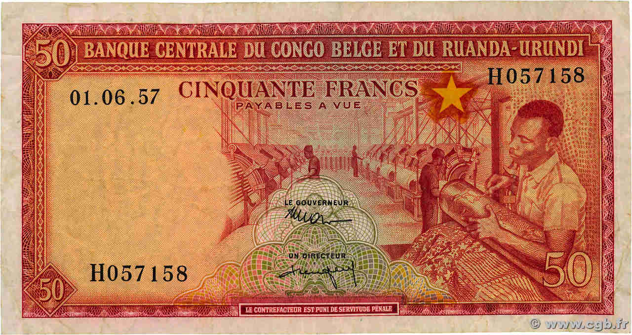 50 Francs BELGA CONGO  1957 P.32 BC