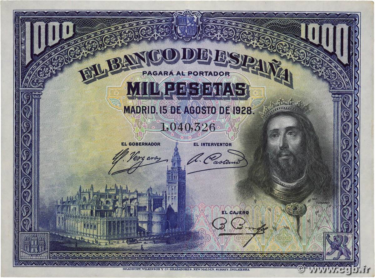 1000 Pesetas SPAGNA  1928 P.078a SPL