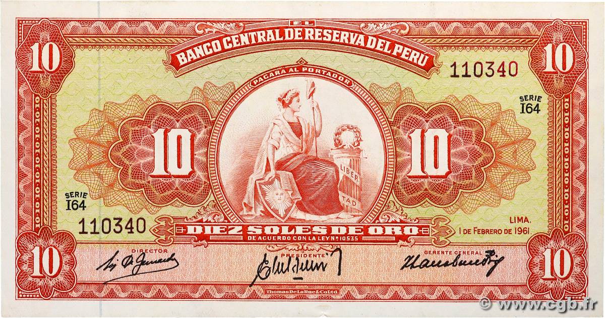 10 Soles PERU  1961 P.082 XF