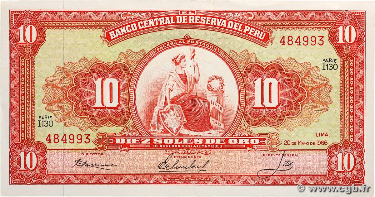 10 Soles de Oro PERú  1966 P.084a SC+