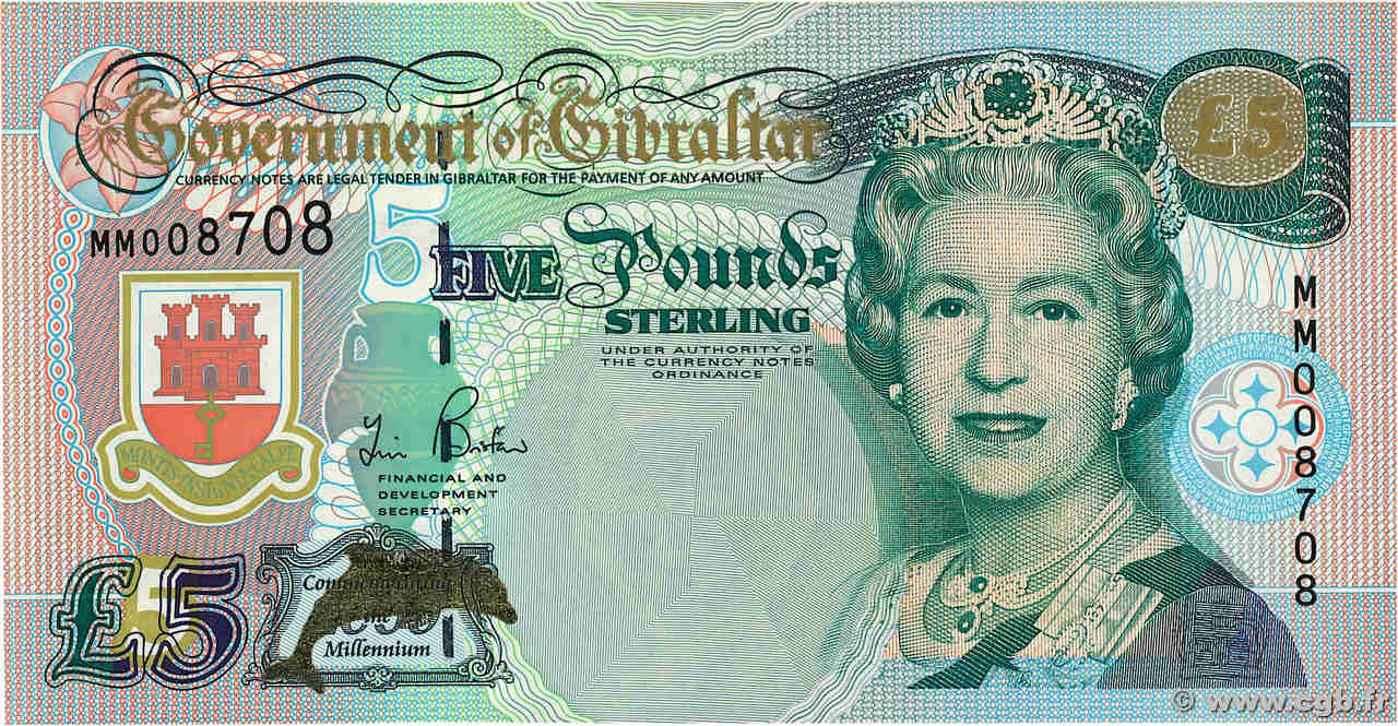 5 Pounds Sterling GIBRALTAR  2000 P.29 UNC