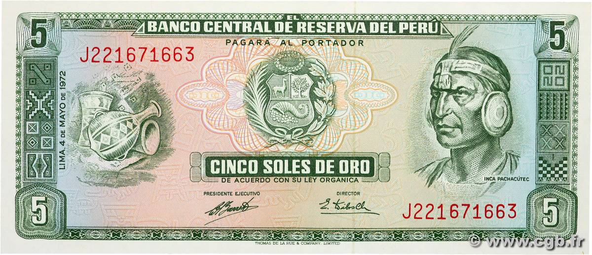 5 Soles de Oro PERU  1972 P.099b UNC