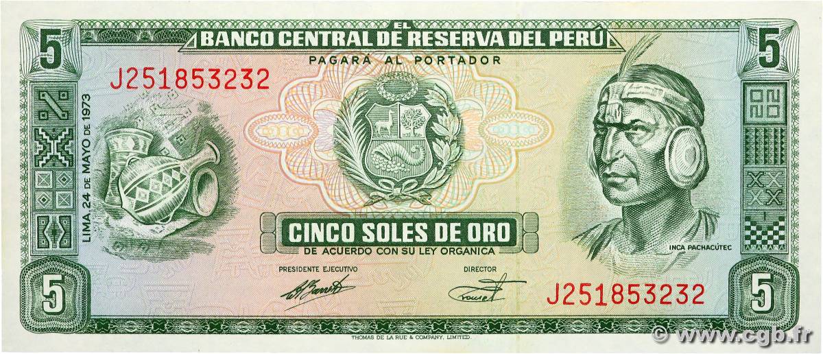 5 Soles de Oro PERú  1973 P.099c FDC