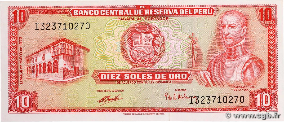 10 Soles de Oro PERU  1972 P.100c q.FDC