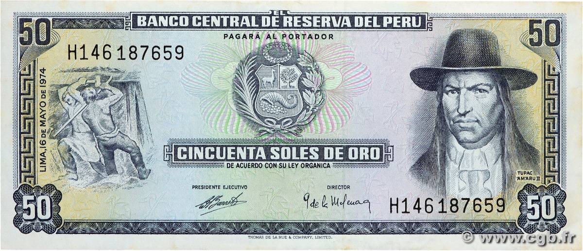 50 Soles de Oro PERU  1974 P.101c SPL+