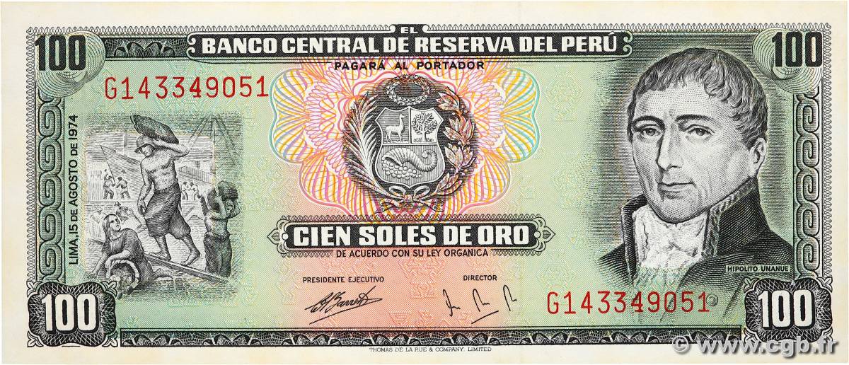 100 Soles de Oro PERU  1974 P.102c UNC