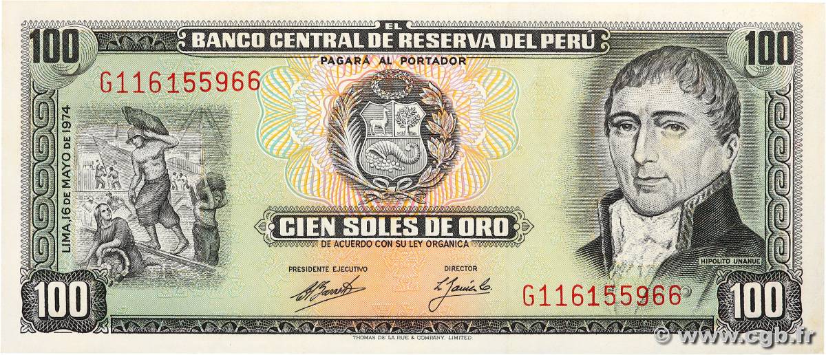 100 Soles de Oro PERU  1974 P.102c UNC-