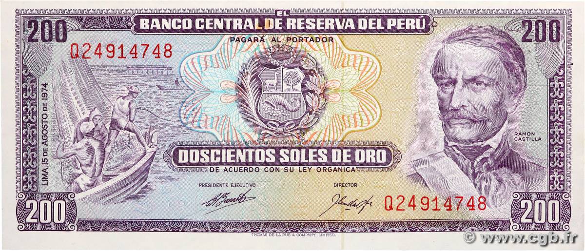 200 Soles de Oro PERU  1974 P.103b SPL