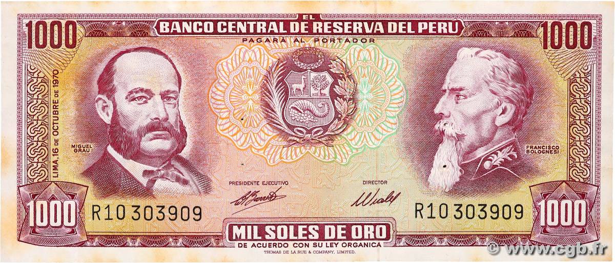 1000 Soles de Oro PERú  1970 P.105b MBC+