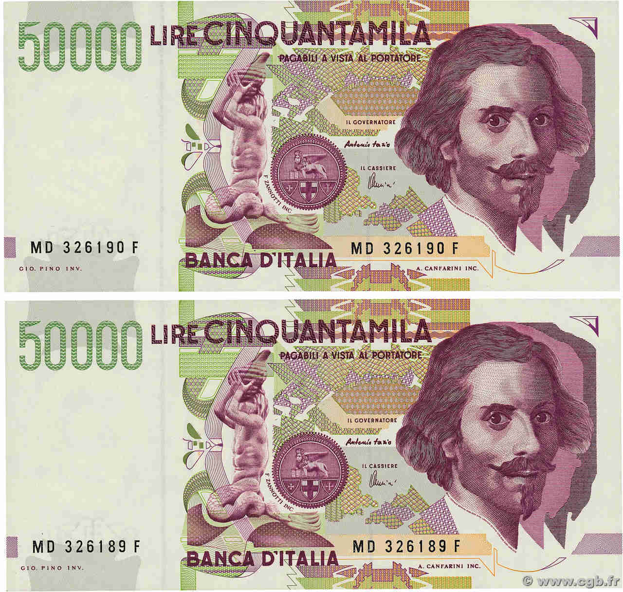 50000 Lire Consécutifs ITALY  1992 P.116c AU-