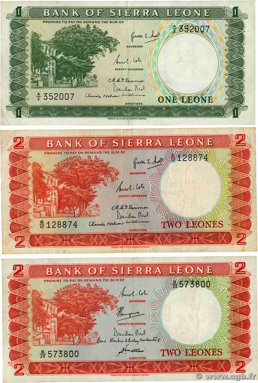 1 et 2 Leones Lot SIERRA LEONE  1970 P.01a et P.02a/b F - VF