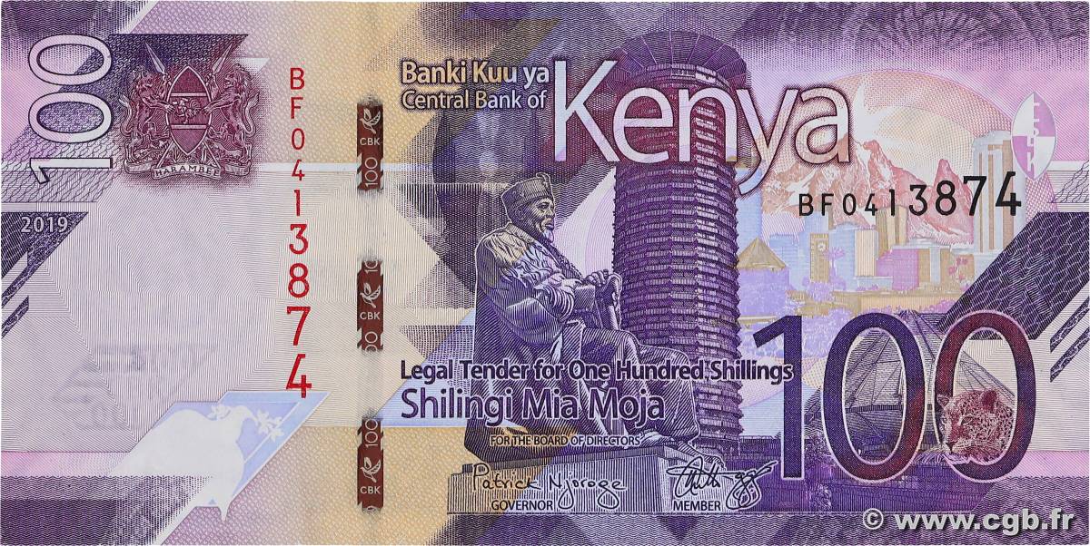 100 Shillings KENYA  2019 P.53 VF+