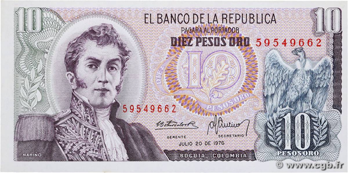 10 Pesos Oro COLOMBIA  1976 P.407f SC