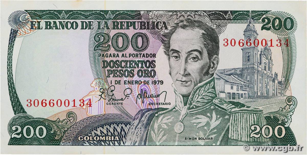 200 Pesos Oro COLOMBIE  1979 P.419 SPL