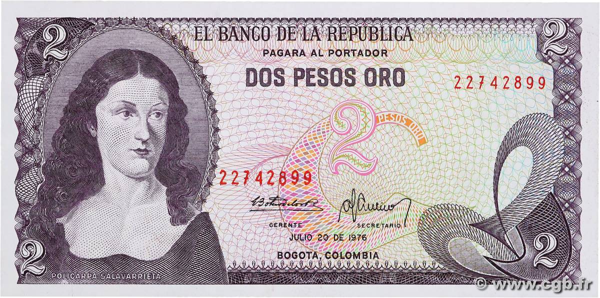 2 Pesos Oro COLOMBIE  1976 P.413b pr.NEUF