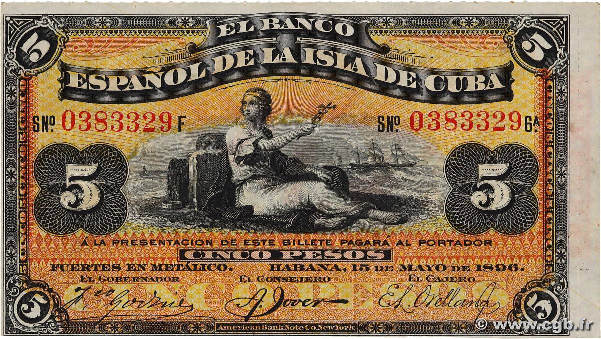 5 Pesos CUBA  1896 P.048b pr.NEUF