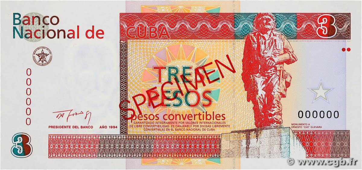 3 Pesos Convertibles Spécimen CUBA  1994 P.FX38s NEUF