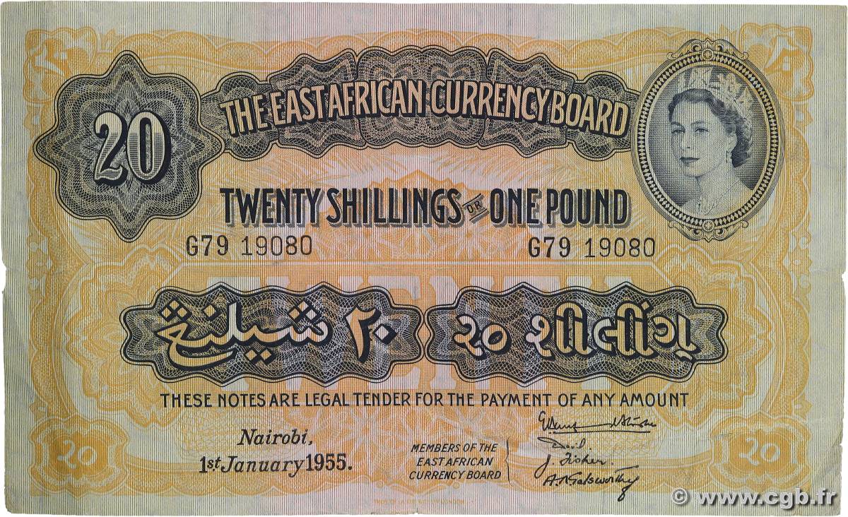 20 Shillings - 1 Pound AFRICA DI L EST BRITANNICA   1955 P.35 MB a BB