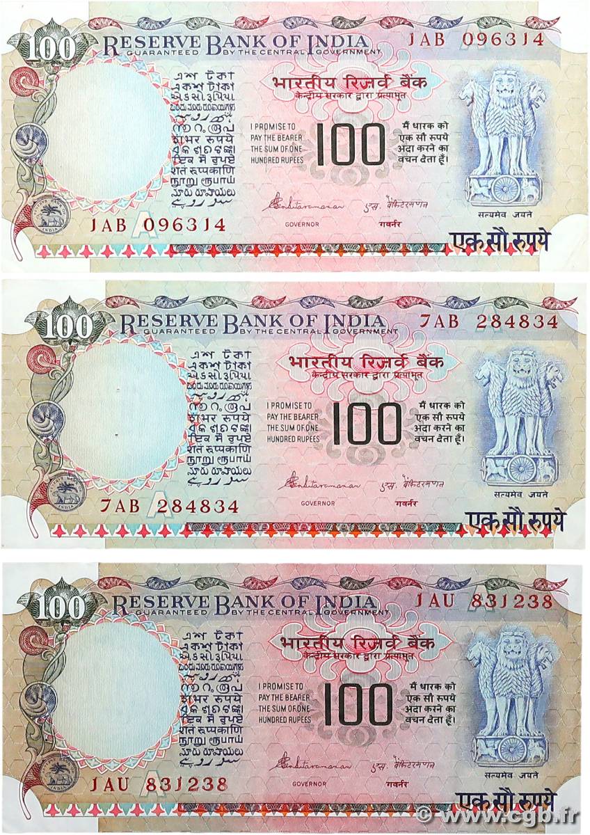 100 Rupees Lot INDIA  1990 P.086e VF+