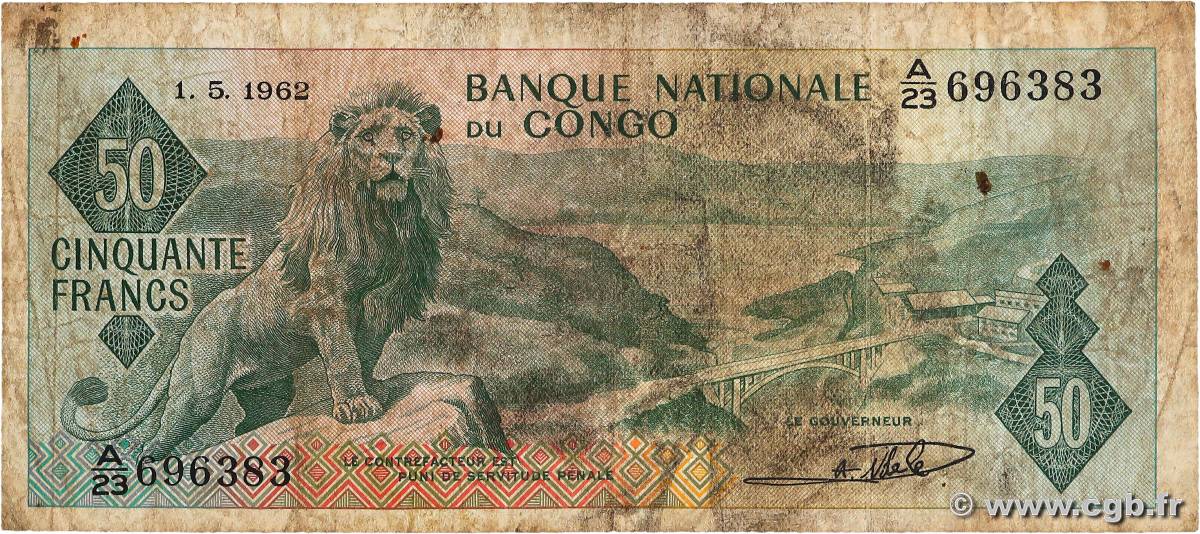 50 Francs RÉPUBLIQUE DÉMOCRATIQUE DU CONGO  1962 P.005a TB