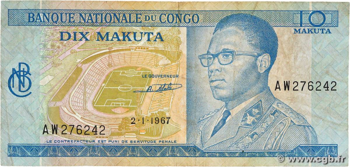 10 Makuta RÉPUBLIQUE DÉMOCRATIQUE DU CONGO  1967 P.009a TB