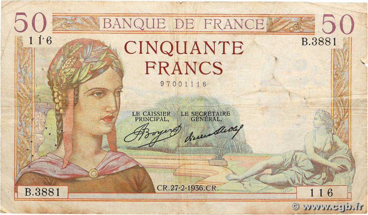 50 Francs CÉRÈS FRANCE  1936 F.17.22 B