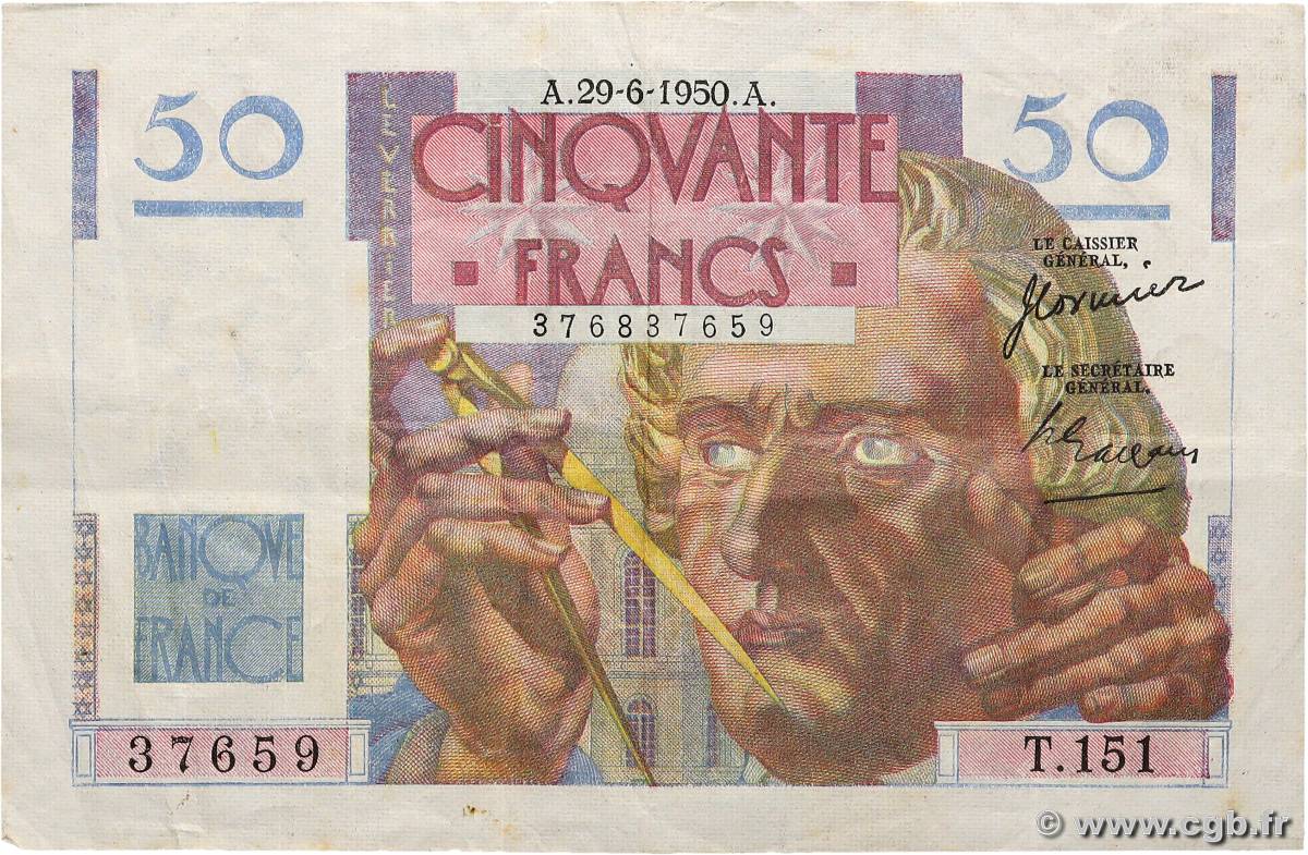 50 Francs LE VERRIER FRANCE  1950 F.20.15 F+