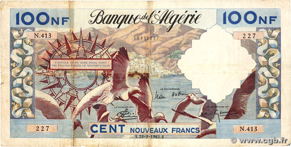 100 Nouveaux Francs ALGERIA  1961 P.121b F-