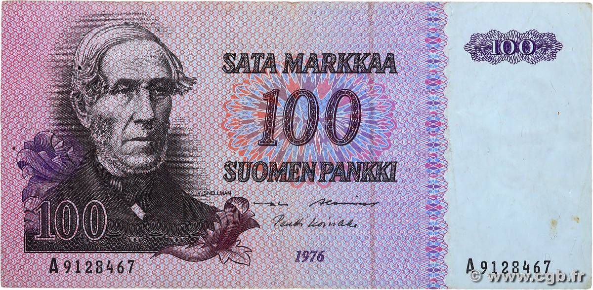 100 Markkaa FINLAND  1976 P.109a F+