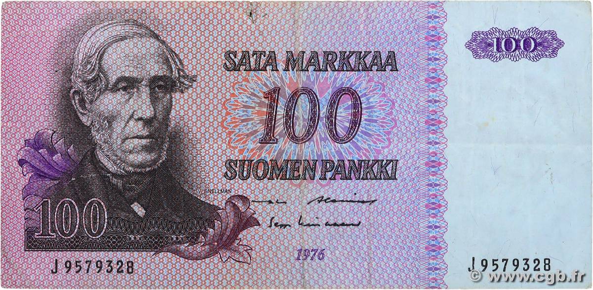 100 Markkaa FINLAND  1976 P.109a F+