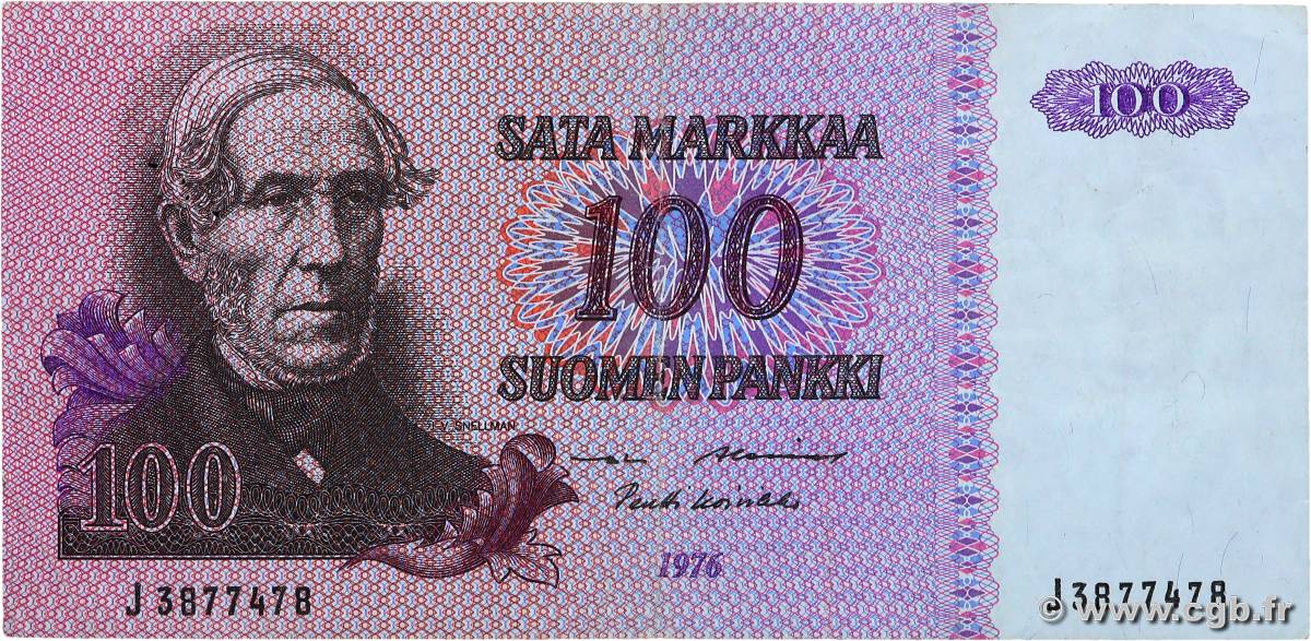 100 Markkaa FINLAND  1976 P.109a F+