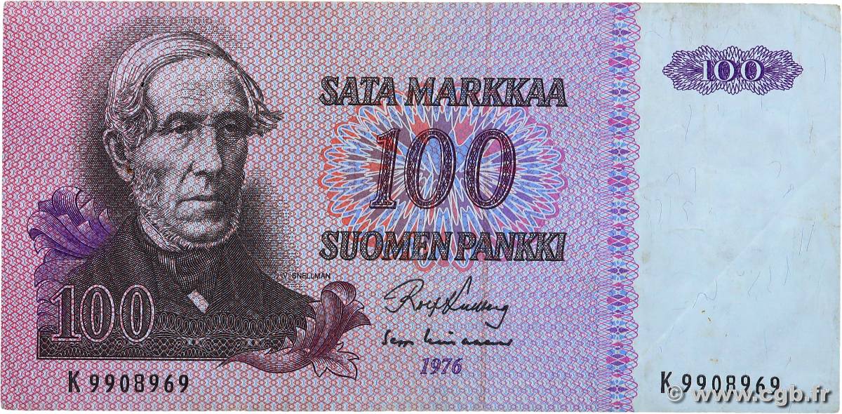 100 Markkaa FINLANDIA  1976 P.109a q.BB