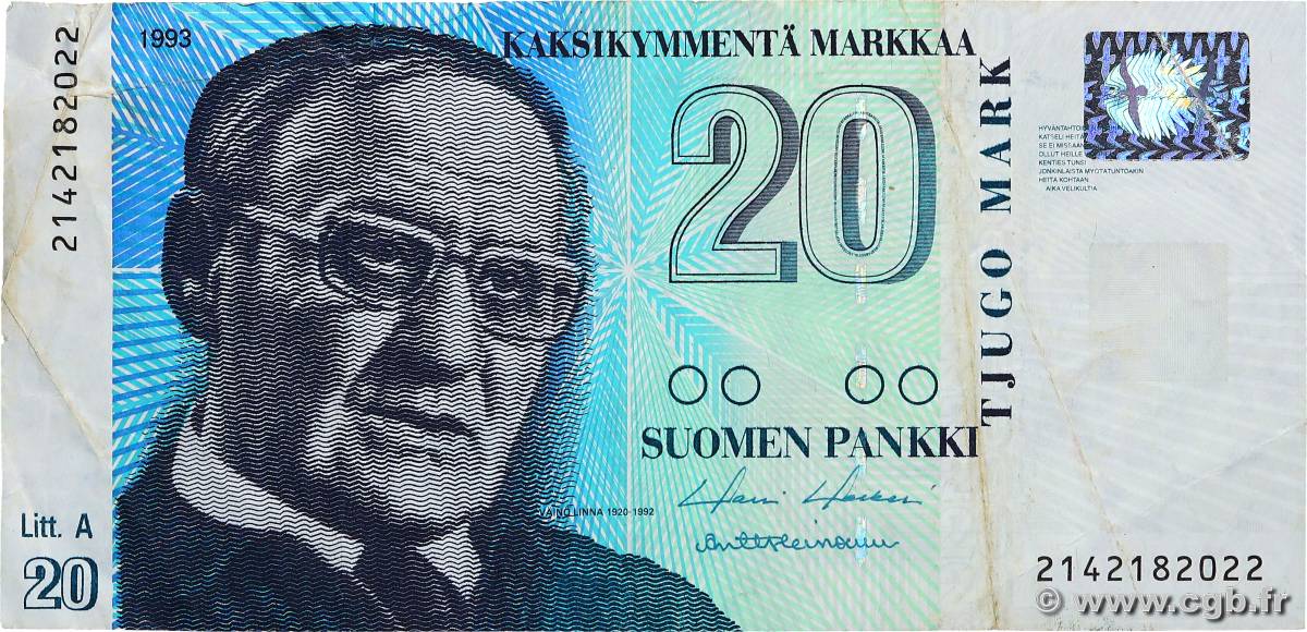 20 Markkaa FINLAND  1993 P.123 F+