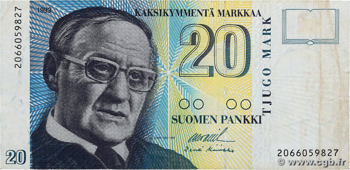 20 Markkaa FINLAND  1993 P.122 F