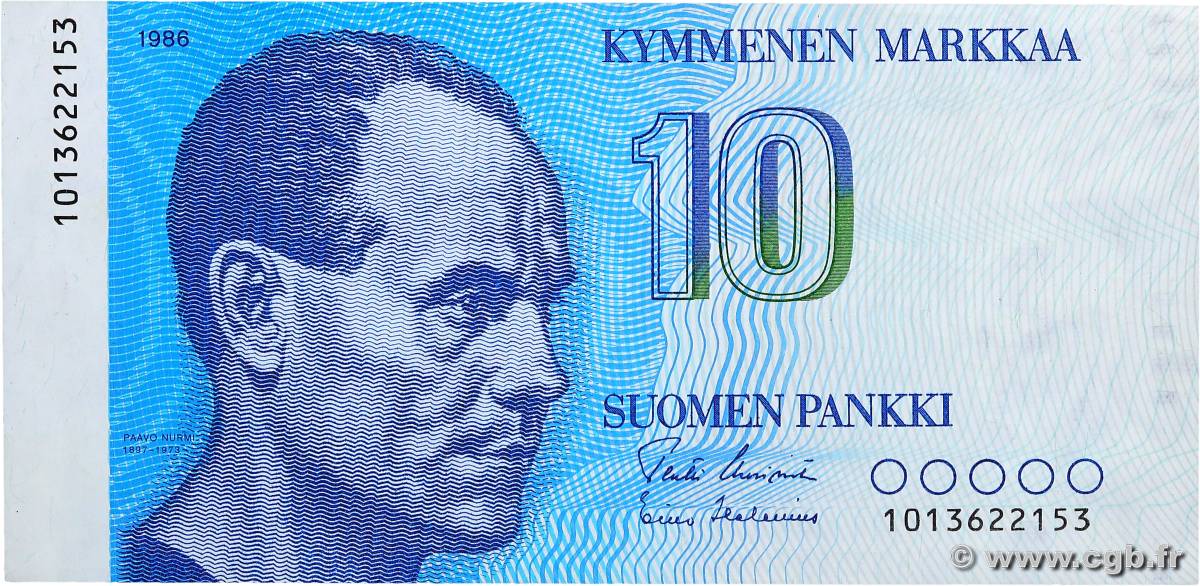 10 Markkaa FINLAND  1986 P.113 XF+