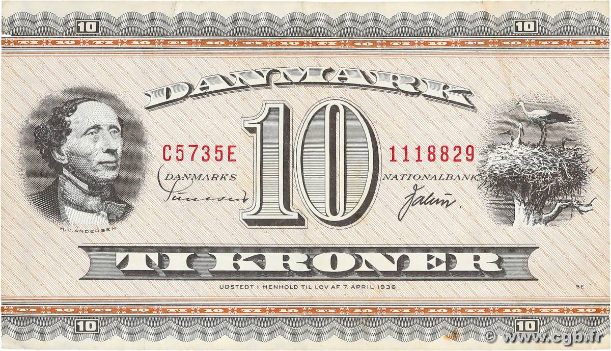 10 Kroner DENMARK  1973 P.044ac VF-