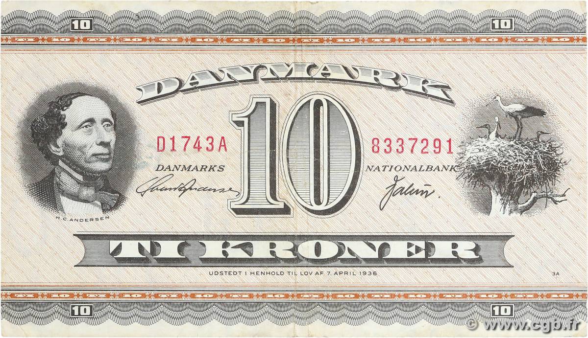 10 Kroner DENMARK  1974 P.044ai F