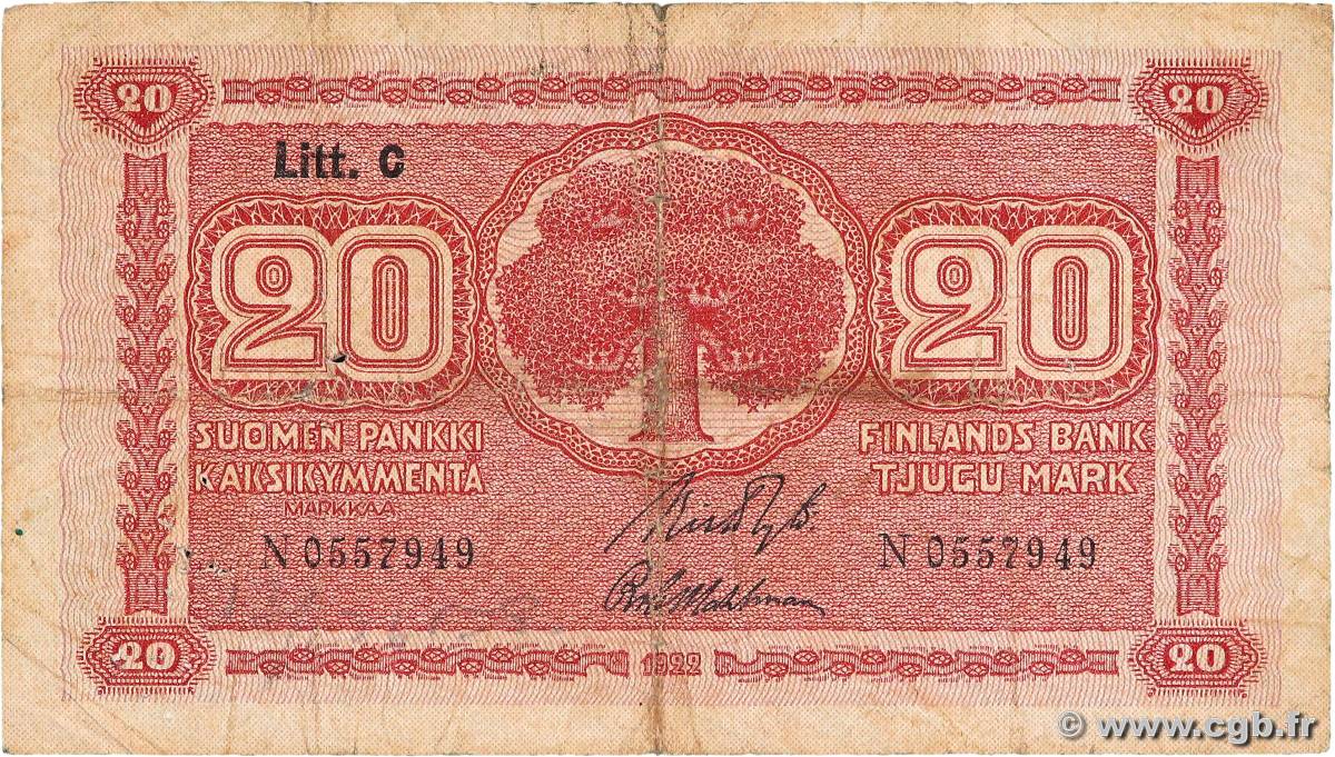 20 Markkaa FINLANDE  1922 P.063a B