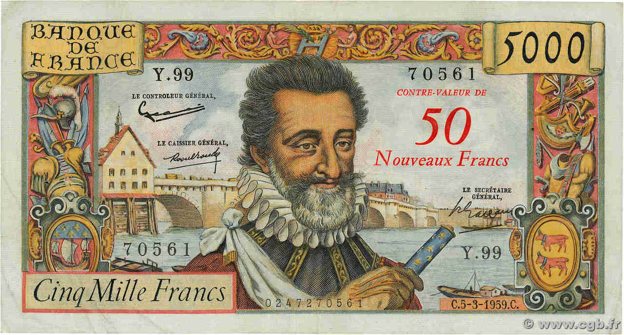 50 NF sur 5000 Francs HENRI IV FRANCE  1959 F.54.02 VF