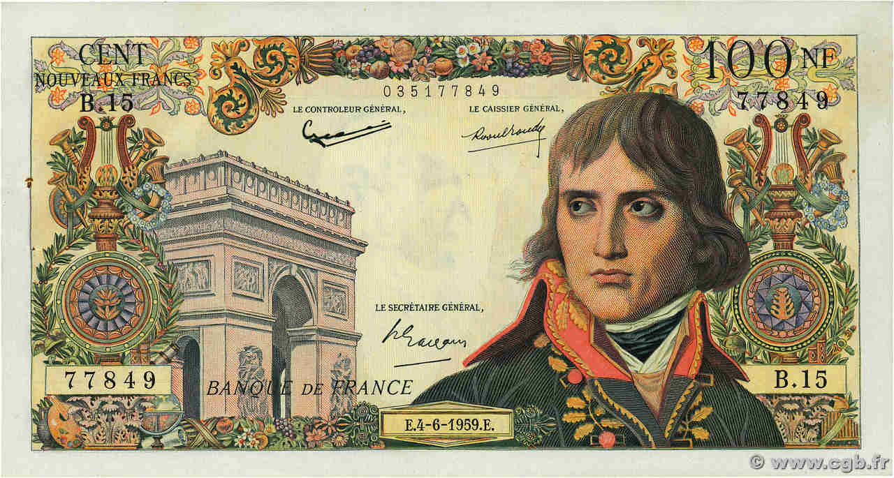 100 Nouveaux Francs BONAPARTE FRANCIA  1959 F.59.02 q.AU